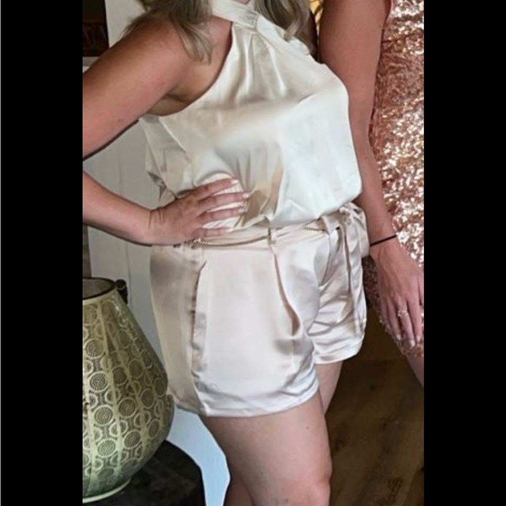 Gold satin top and shorts